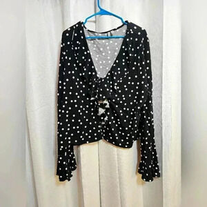 Plus Size Polka-Dotted Ruffle Blouse
